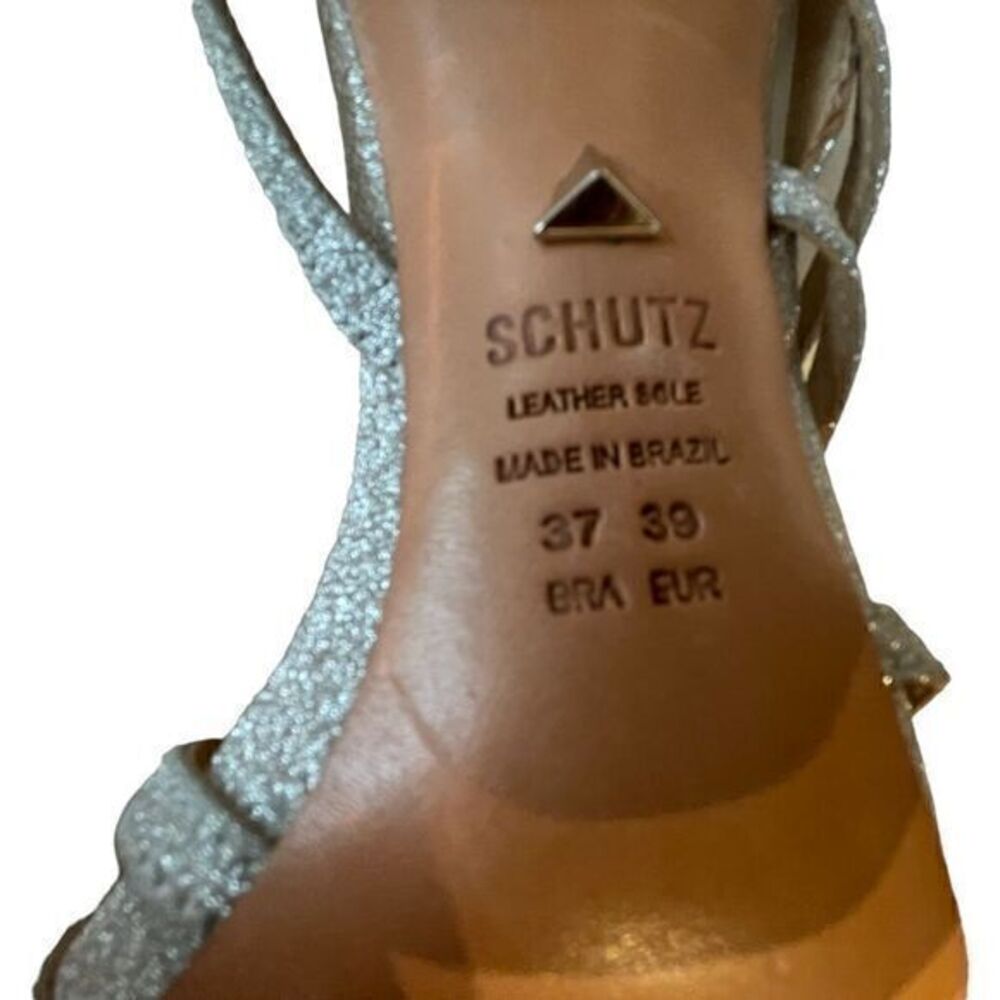 New Schutz Strappy Silver Fine Glitter Heels Sandals NWOB‎ Size 39/9 - Picture 13 of 16